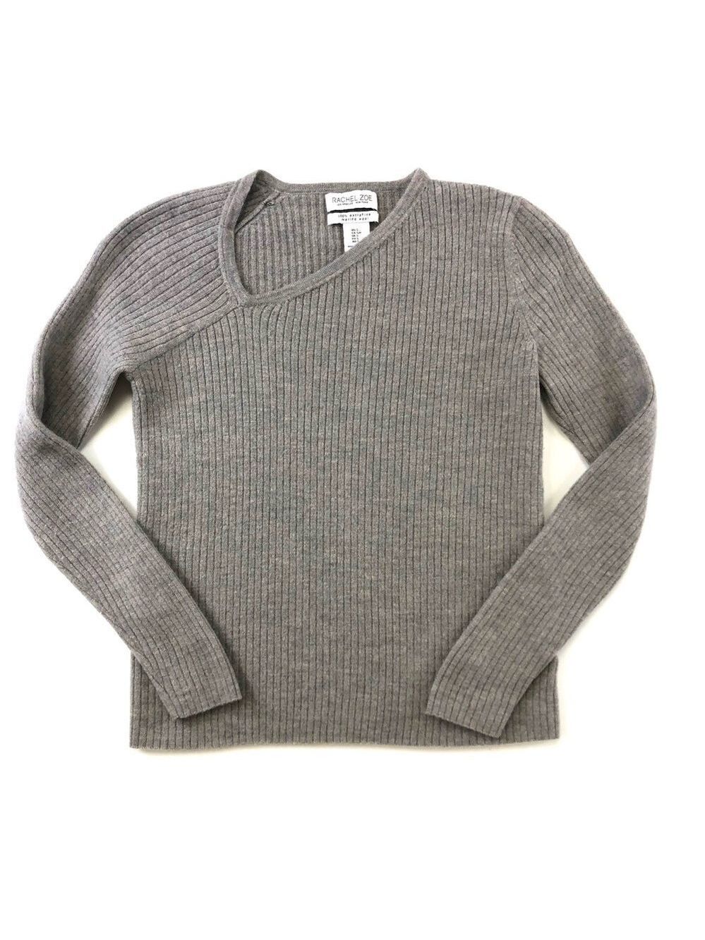 Rachel Zoe extra fine merino wool asymmetrical neckline rib knit sweater XS Smal